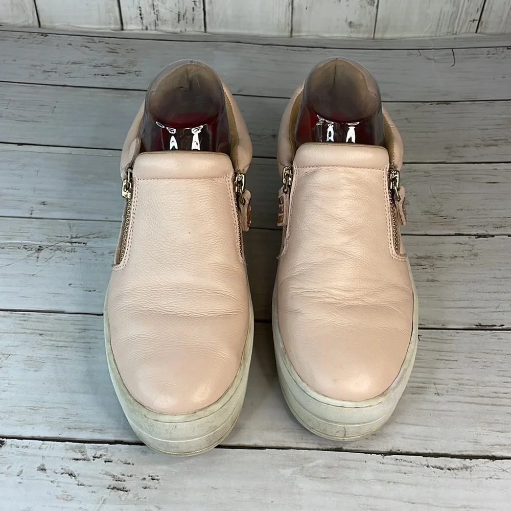 Blush Pink Leather Skechers Street Uplift-Double Zipper Platform SlipOn